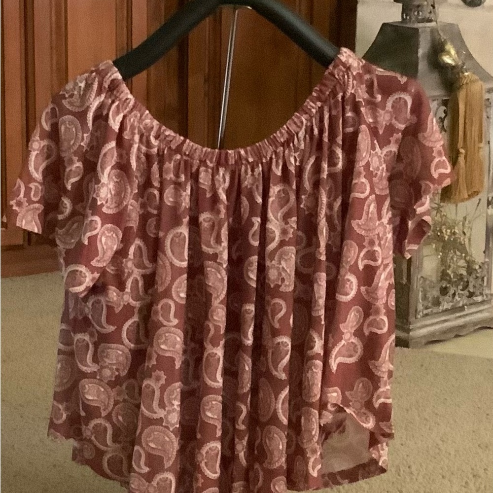 ASOS Curve Off-Shoulder Blouse in Burgundy and Cream